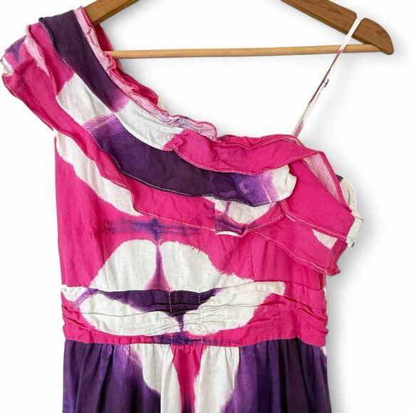 Busayo One Shoulder Maxi Dress Pink Purple White Tie Dye Size 10 - Picture 4 of 8